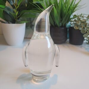 Steuben Signed Penguin Clear Art Glass Crystal Paperweight Figurine 6" Tall